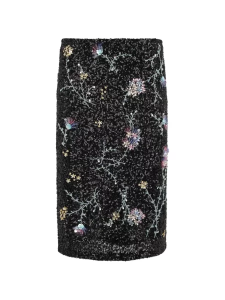 Fustă midi Des Phemmes cu paiete cu model floral negru