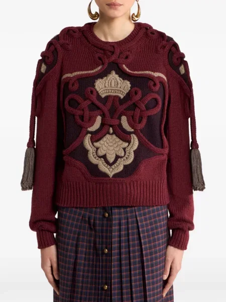 Pulover Etro cu broderie de lână roșu