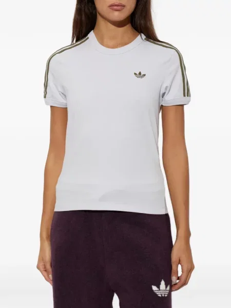 Tricou Adidas cu dungi cu volane din velur negru