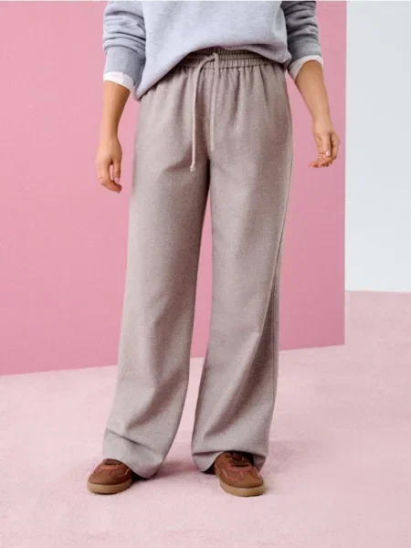 Штани wide leg бежевий