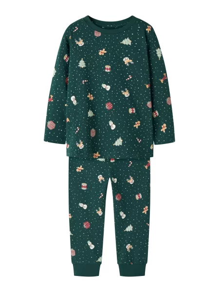 NAME IT Pijamale NMNVismas verde închis / portocaliu / roșu alb