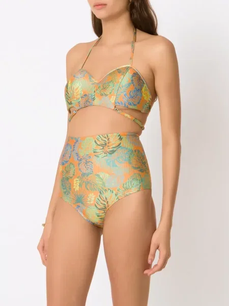 Bikini Amir Slama z wysoką talią z nadrukiem pomarańczowy