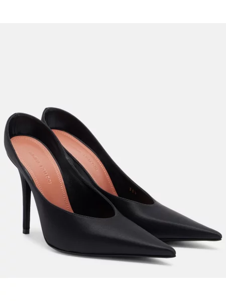 Papuci tip mules Amina Muaddi din satin negru