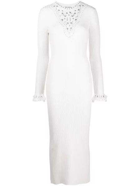 Rochie midi Rabanne tricotate până la genunchi de costum alb
