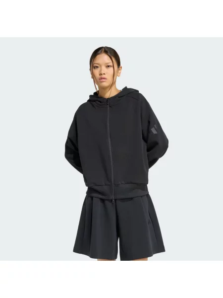 BLUZA Z KAPTUREM SOFT LUX Z SUWAKIEM NA CAŁEJ DŁUGOŚCI czarna