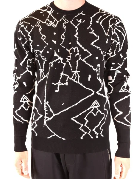 Pulover Neil Barrett cu imprimeu geometric negru