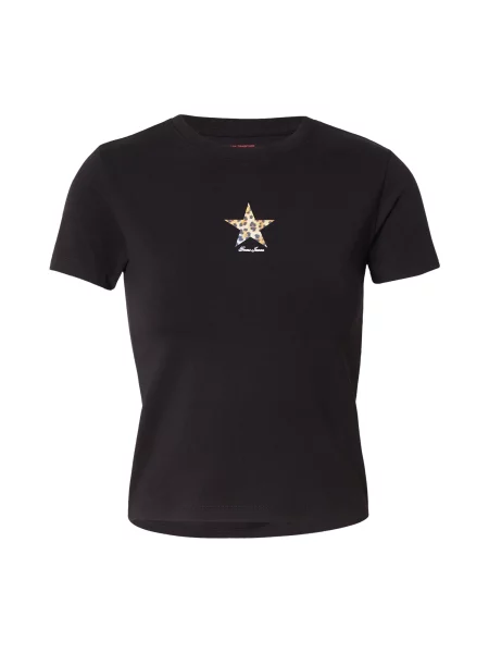 GUESS JEANS Tricou CHEETAH STAR maro pueblo / negru alb