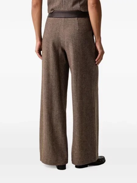 Pantaloni Armani Exchange din piele cu model herringbone maro
