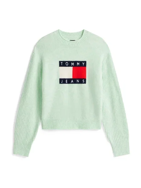 Tommy Jeans Pulover bleumarin / verde deschis / roșu alb