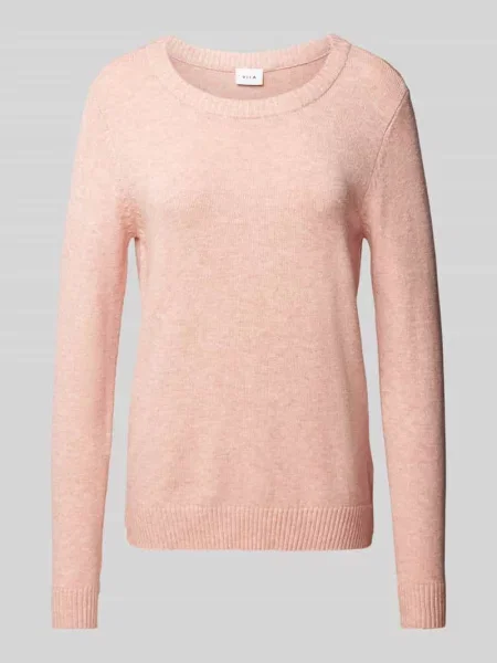 Sweter z dzianiny z okrągłym dekoltem model ‘Viril’ Vila różowy