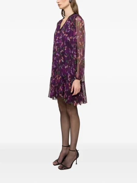 Rochie mini Nissa de mătase cu model floral de costum violet