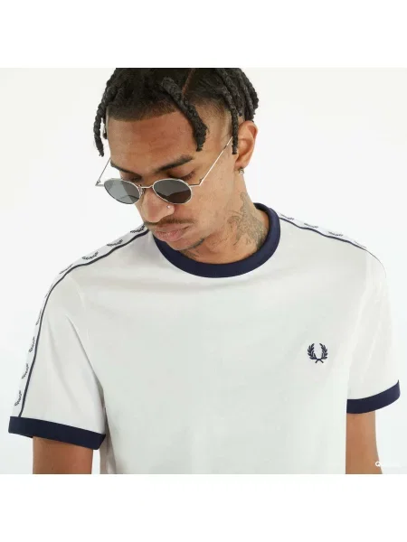 FRED PERRY Taped Ringer T-shirt Snow White λευκό