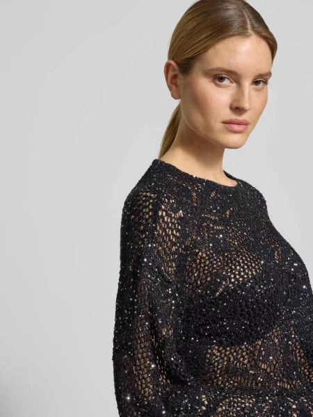 Sweter z dzianiny o kroju relaxed fit z cekinami model LEILANI FLOWERS' Vero Moda czarny