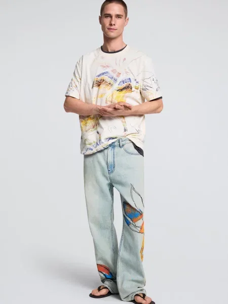 Desigual Majica kobalt modra / svetlo rumena bela