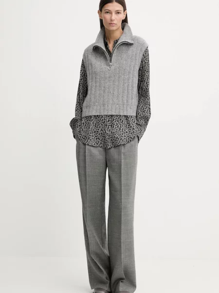 Вовняні штани Marc O'Polo прямі висока посадка сірий