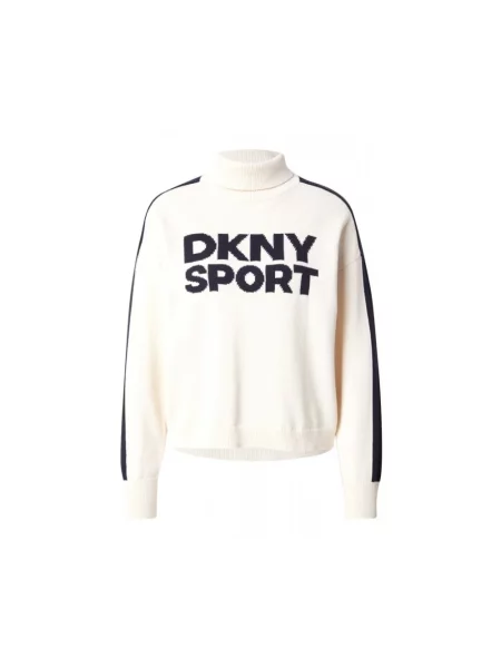 Długi sweter z golfem Dkny z logo beżowy