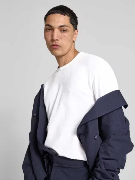 T-shirt z prążkowanym okrągłym dekoltem Officine Generale biała