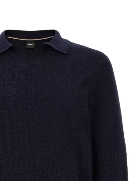 Tricou polo Boss tricotate albastru