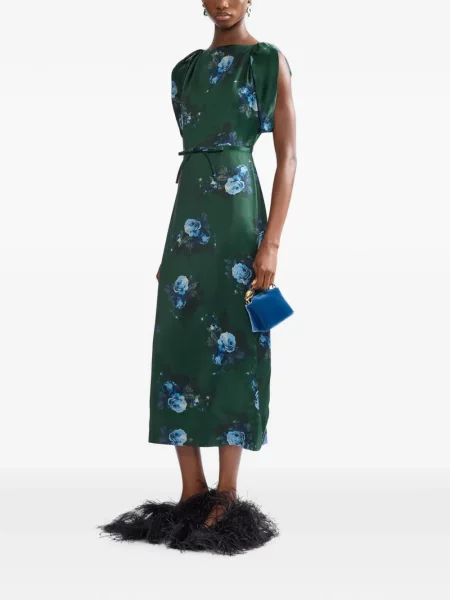 Rochie midi Erdem cu model floral cu imagine verde