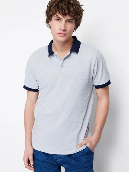 Gulerat tricou polo Trendyol gri