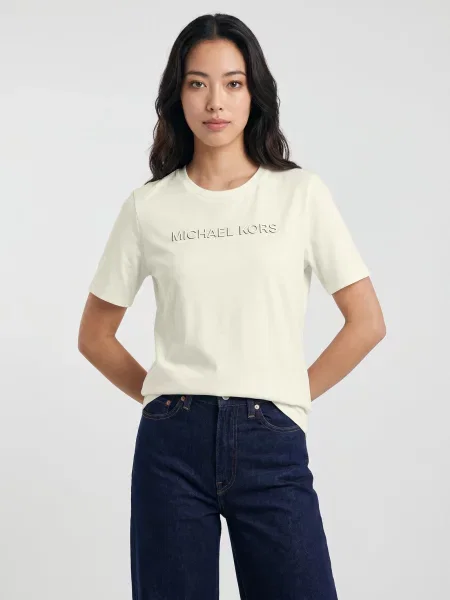 Tricou Michael Michael Kors cu autograf bej