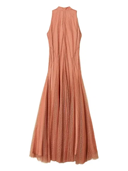 Rochie maxi Twinset cu buline din tul de costum roz