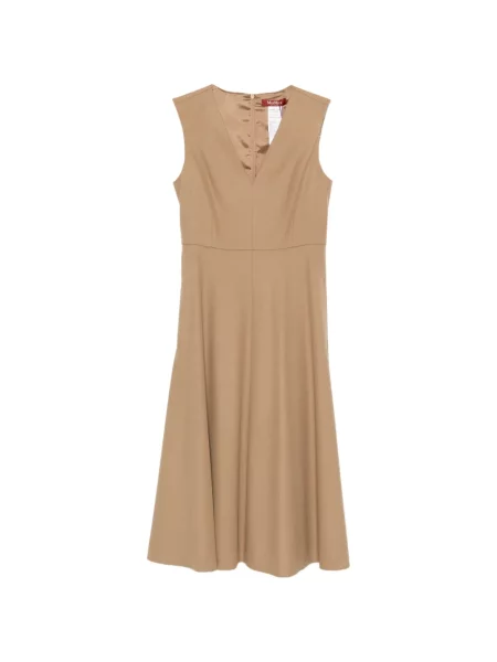 Rochie midi Max Mara fără mâneci cu decolteu în V maro