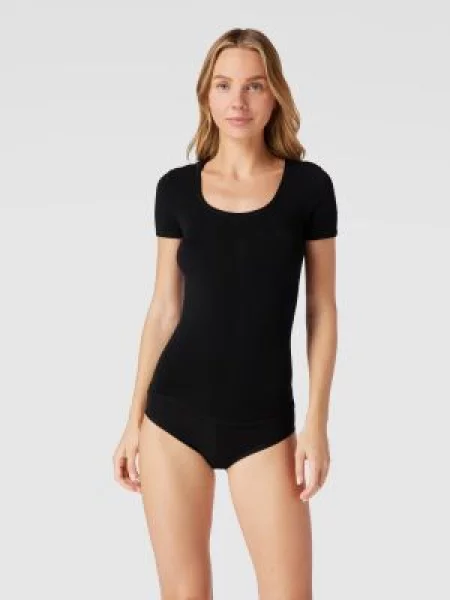 T-shirt o kroju personal fit z mieszanki bawełny i elastanu Schiesser czarna