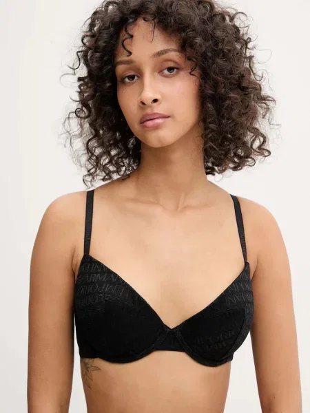 Сутиен Emporio Armani Underwear от дантела с изчистен дизайн черно