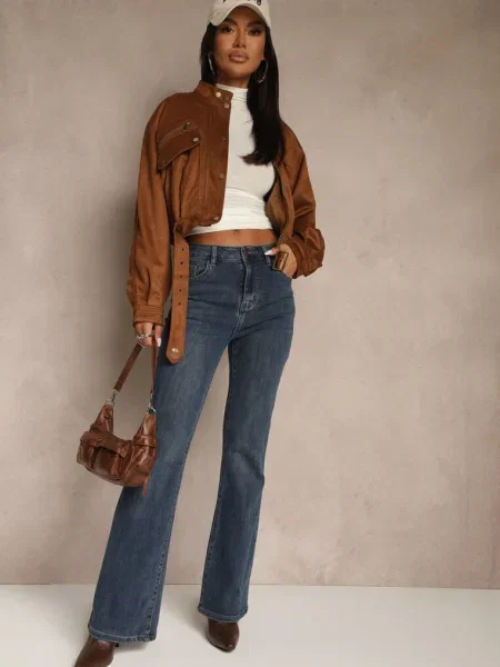 Jeansy z Domieszką o Kroju Flare High Waist Alendria niebieskie