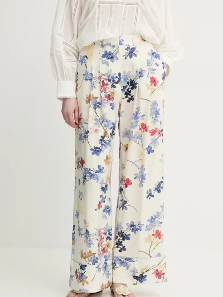 MUNTHE pantaloni FAICUS femei lat high waist bej