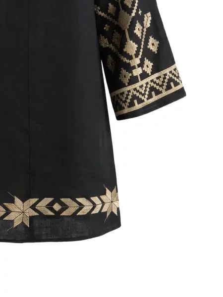 Lanena haljina Greek Archaic Kori s vezom crna