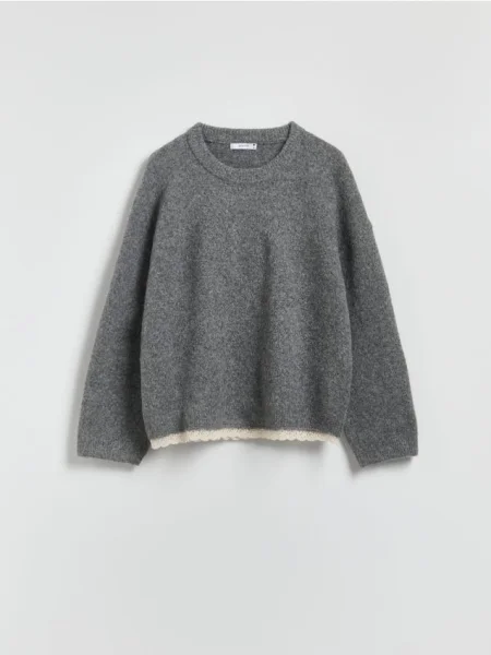 Reserved Pulover cu dantelă gri-închis gri