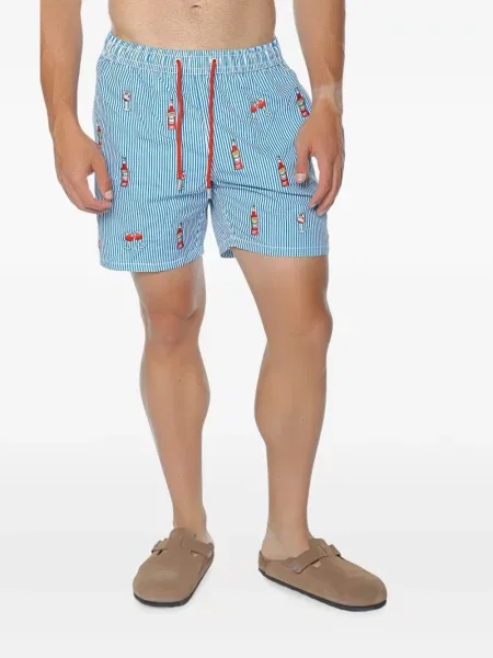 Slip de baie Mc2 Saint Barth cu broderie cu dungi albastru