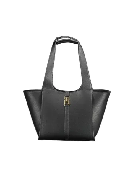 Lniana torebka Tommy Hilfiger elegancka czarna