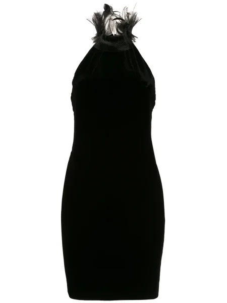 Rochie Ralph Lauren Collection cu volane cu gât halter de costum negru