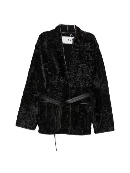 Cu centură palton de blană Manzoni 24 cu blană negru