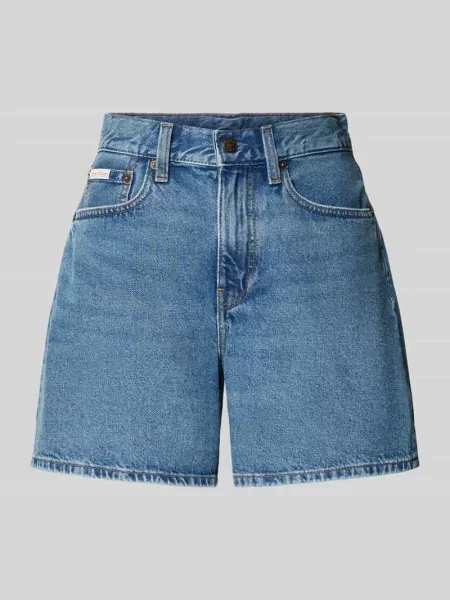 Szorty jeansowe z wysokim stanem z detalem z logo Calvin Klein Jeans niebieskie