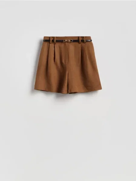 Reserved Pantaloni scurți cu adaos de in cafeniu