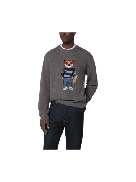 Sweter Maison Kitsune wełniany szary