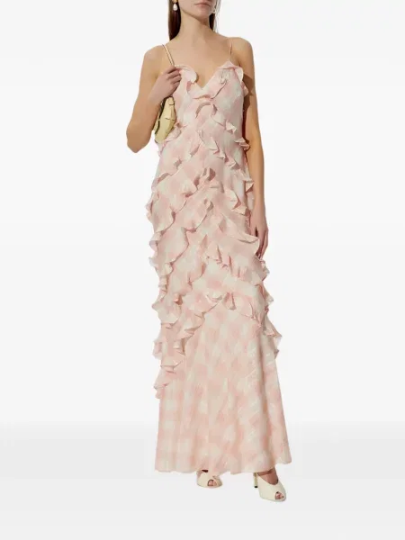 Rochie Loveshackfancy în carouri cu volane de costum roz
