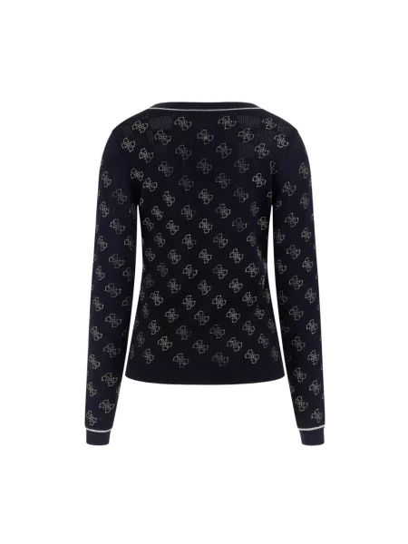 Lekki sweter Guess z dekoltem w serek z dżerseju niebieski