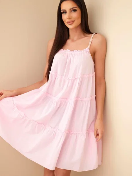 Sukienka z falbankami Kesi Włoski z falbankami bez ramiączek różowa