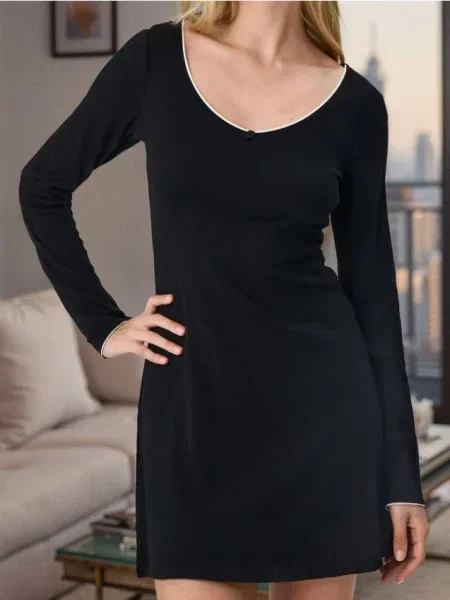 Міні-сукня з рубчастого трикотажу чорний