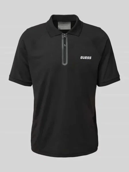 Koszulka polo o kroju regular fit z zamkiem błyskawicznym model ‘JAISS’ Guess Activewear czarna