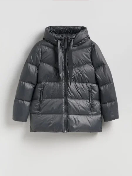 Reserved Geacă de puf cu glugă gri-închis gri