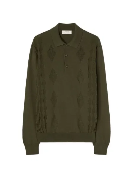 Lung tricou polo Retori cu model argyle verde