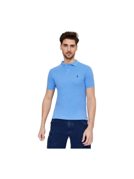 Lniana koszulka polo Polo Ralph Lauren niebieska