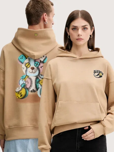 Суичър с качулка Barrow с качулка с принт бежово