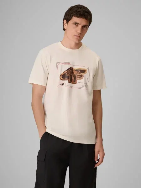 T-shirt regular z nadrukiem 4F biała